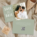 Modern Calligraphy Sage Green Photo QR Code  Save The Date<br><div class="desc">Introduce your upcoming nuptials in style with our Boho Terracotta Save the Date Invitation! This earthy, rustic invitation is the perfect way to set the tone for your bohemian wedding. The terracotta colour, reminiscent of warm sunsets and fertile soil, will bring an organic and natural feel to your special day....</div>