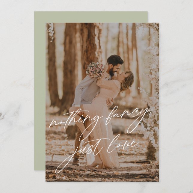 Modern Calligraphy Sage Photo Elopement Wedding Invitation (Front/Back)