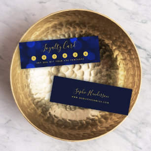 Modern Calligraphy Sapphire Blue Bokeh Lights Loyalty Card