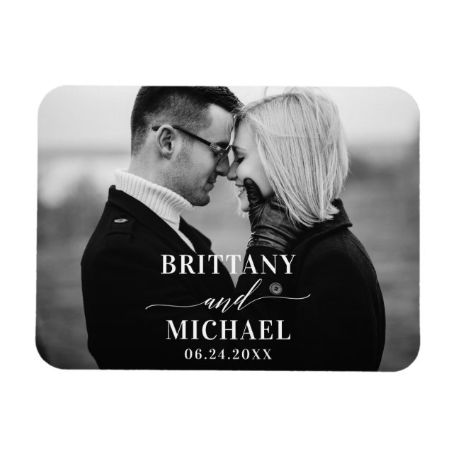 Modern Calligraphy Save The Date Black and White Magnet (Horizontal)