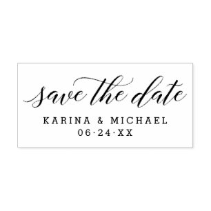 Modern Calligraphy Save the Date Wedding Monogram Rubber Stamp