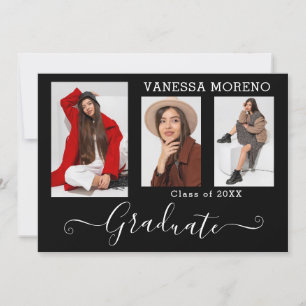 Modern Calligraphy Script 3 Photo BxW Graduation Announcement