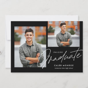 Modern Calligraphy Script 3 Photo Graduation  Announcement
