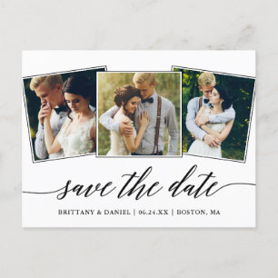Modern Calligraphy Script 3 Photo Save the Date Postcard