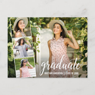 Modern Calligraphy Script 4 Photo Graduation Party Postcard
