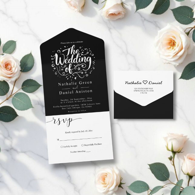 Modern Calligraphy Script Black And White Wedding All In One Invitation (Creator Uploaded)