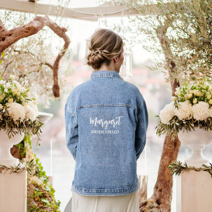 Modern Calligraphy Script Bridesmaid Wedding Denim Jacket