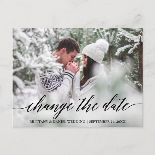 Modern Calligraphy Script Change The Date New Date Postcard (Front)