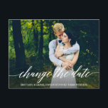 Modern Calligraphy Script Change The Date Photo Postcard<br><div class="desc">Modern Calligraphy Script Change The Date Wedding Postponed Couple Photo Postcard</div>
