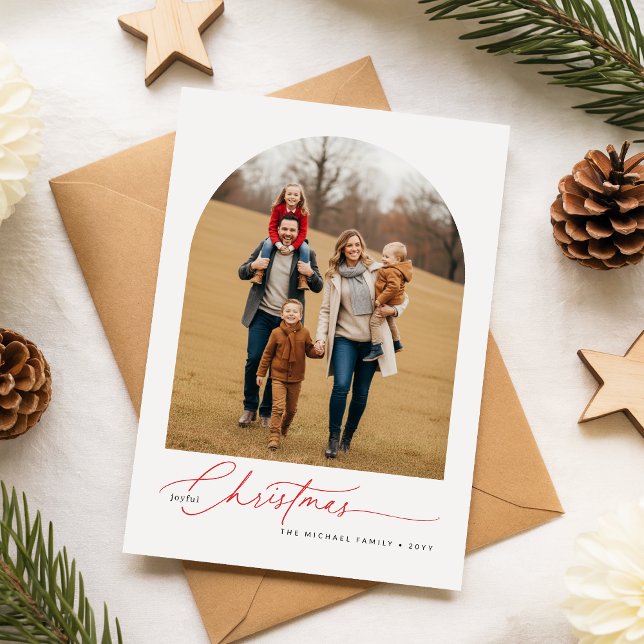 Modern Calligraphy Script Christmas Family Photo Holiday Postcard (Creator Uploaded)