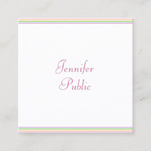 Modern Calligraphy Script Colourful Striped Trendy Square Business Card