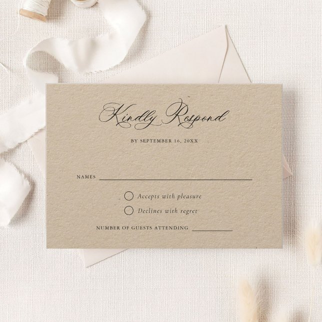 Modern Calligraphy Script Elegant Kraft Paper RSVP Invitation (Creator Uploaded)