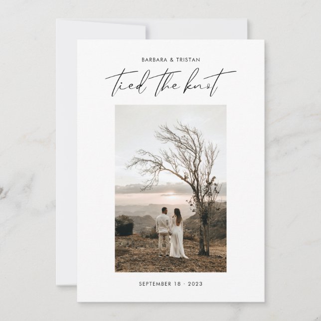 Modern Calligraphy Script Elopement Photo  Announcement (Front)