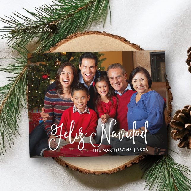 Modern Calligraphy Script Feliz Navidad Photo Postcard (Customize to change your personalized text size or text style.)