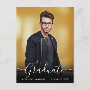 Modern Calligraphy Script Grad Photo Announcement Postcard