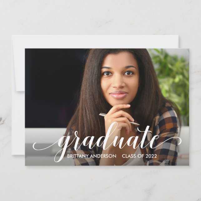 Modern Calligraphy Script Graduation Photo Announcement (Front)