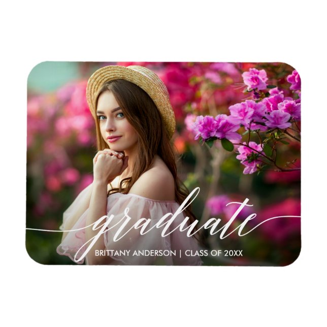 Modern Calligraphy Script Graduation Photo Magnet (Horizontal)
