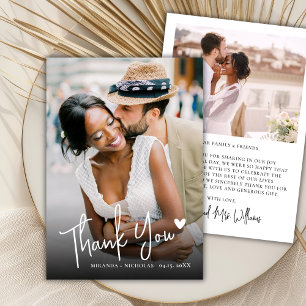 Modern Calligraphy Script Heart 2 Photo Wedding Thank You Card