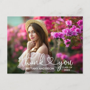 Modern Calligraphy Script Heart Graduate Thank You Postcard