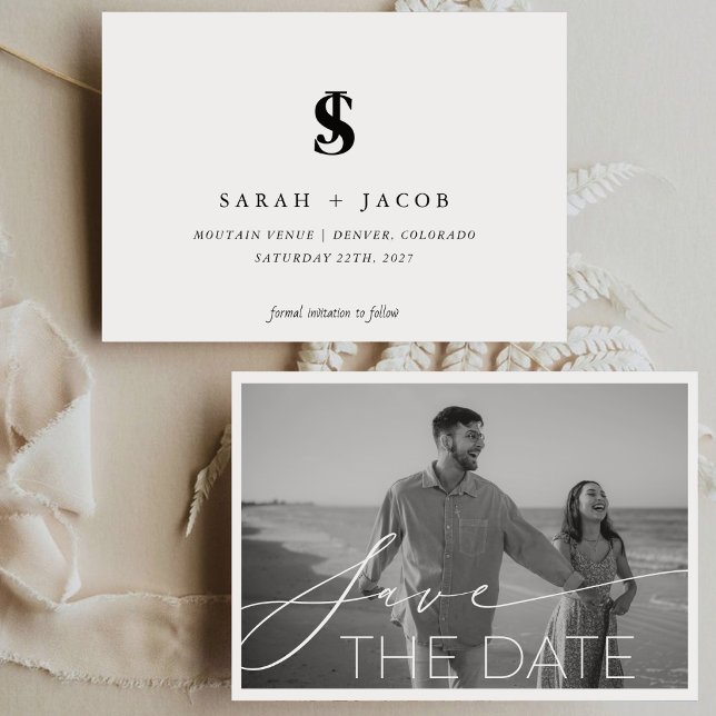 Modern Calligraphy Script Horizontal Wedding Photo Save The Date (Creator Uploaded)