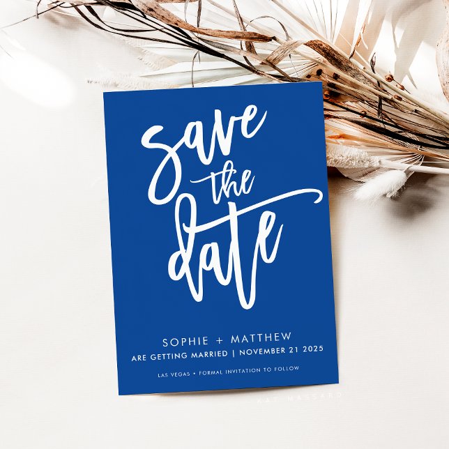 MODERN calligraphy script lettering royal blue Save The Date (Creator Uploaded)