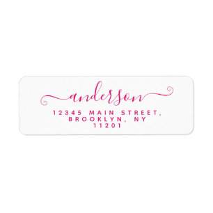 Modern Calligraphy Script Magenta Pink Last Name Return Address Label