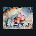 Modern Calligraphy Script New Baby Love and Thanks Magnet<br><div class="desc">Modern Calligraphy Script New Baby Love and Thanks Photo Thank You Magnet</div>