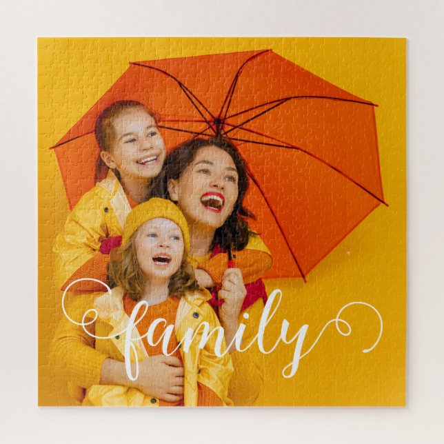 Modern Calligraphy Script Overlay Family Photo Jigsaw Puzzle (Vertical)