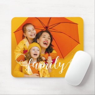 Modern Calligraphy Script Overlay Family Photo Mouse Pad