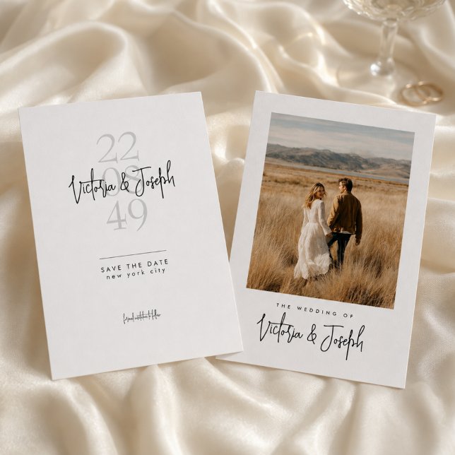 Modern Calligraphy Script Photo Wedding Budget Save The Date (Creator Uploaded)