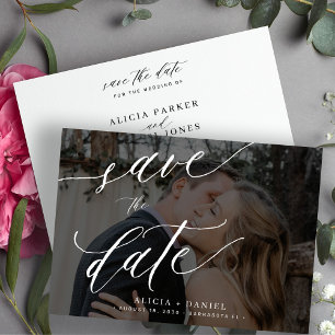 Modern calligraphy script photo wedding save the date