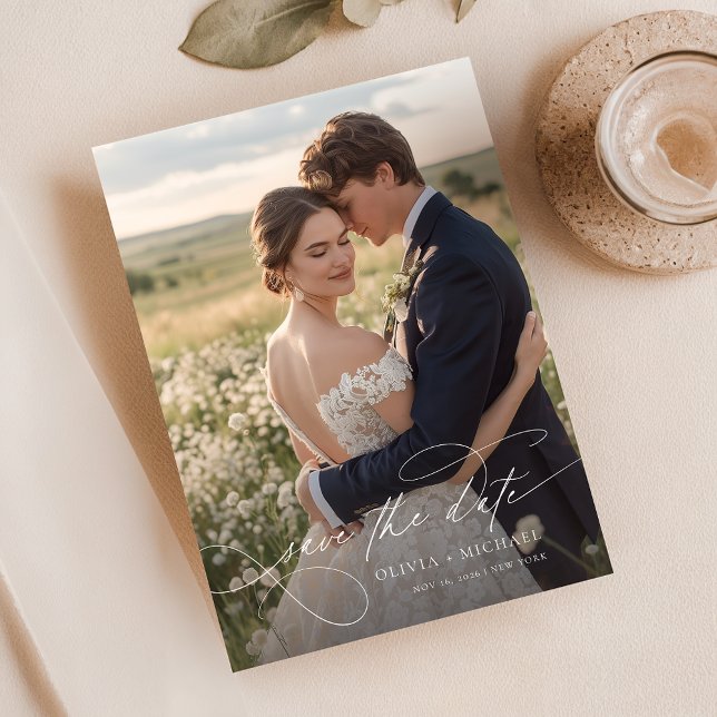 Modern Calligraphy Script Photo Wedding Save The Date (Creator Uploaded)