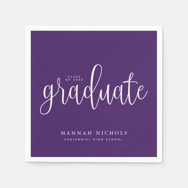Modern Calligraphy Script Purple Graduation Napkin (Front)