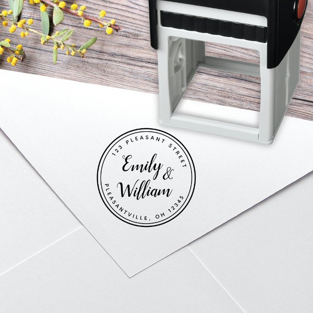 Modern Calligraphy Script Round Return Address Self-inking Stamp (Creator Uploaded)