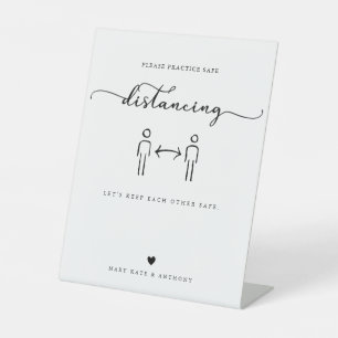 Modern Calligraphy Script Safe Distancing Wedding  Pedestal Sign
