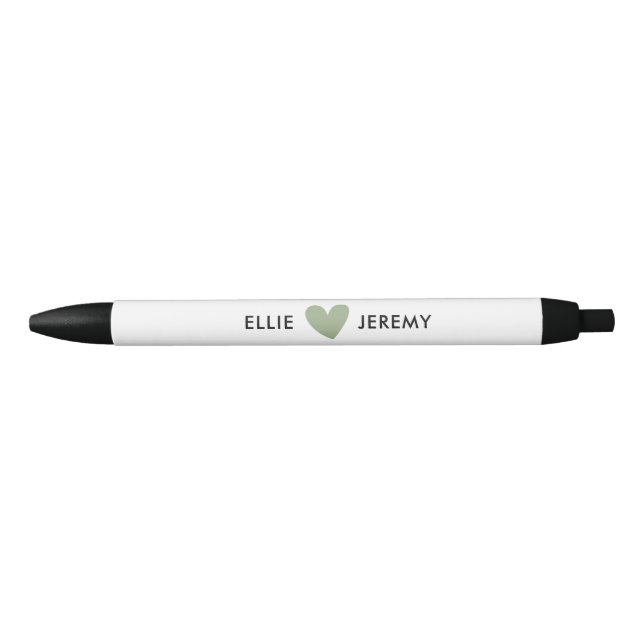 Modern Calligraphy Script Sage Green Heart Wedding Black Ink Pen (Front)