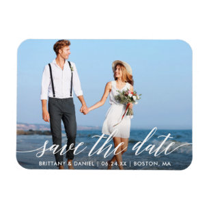 Modern Calligraphy Script Save The Date Photo Magnet