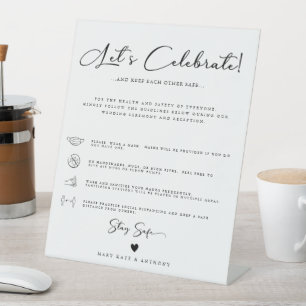 Modern Calligraphy Script Social Safety Wedding Pedestal Sign