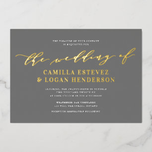 Modern Calligraphy Script Wedding Grey + Gold