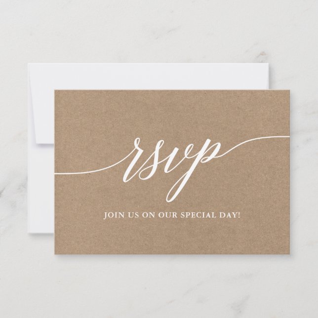 Modern Calligraphy Script Wedding Kraft Meal RSVP Card (Front)