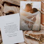 Modern Calligraphy Script Wedding Photo Thank You Card<br><div class="desc">This flat wedding thank you card features your full wedding photo,  with calligraphy script overlay. Customise your special wedding thank you on the back,  or remove it to leave the back blank for your handwritten message of thanks.</div>