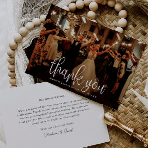 Modern Calligraphy Script Wedding Photo Thank You Card