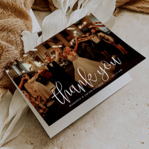 Modern Calligraphy Script Wedding Photo Thank You Card