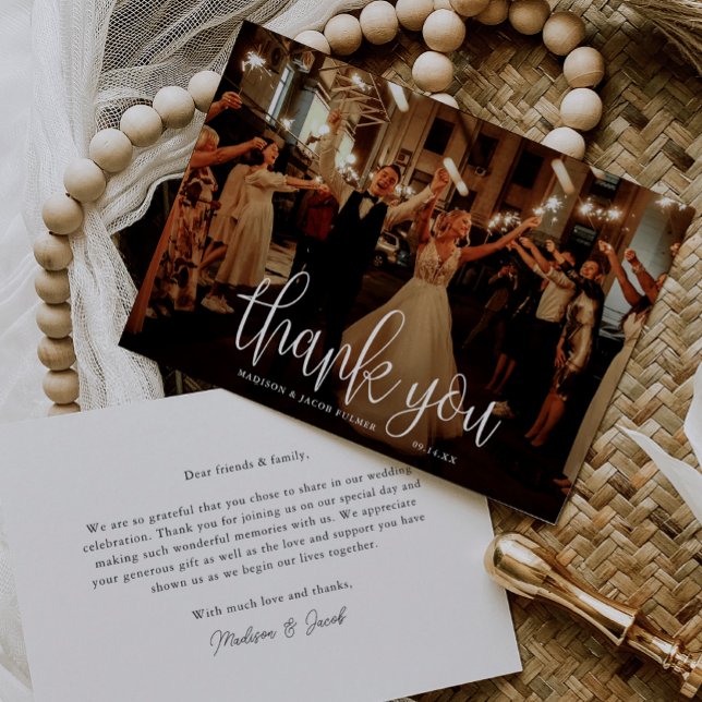 Modern Calligraphy Script Wedding Photo Thank You Card (Creator Uploaded)