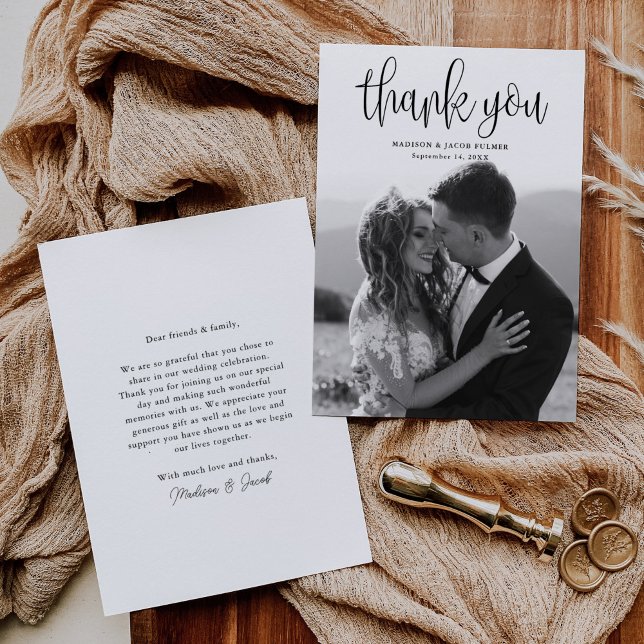 Modern Calligraphy Script Wedding Photo Thank You Card (Creator Uploaded)