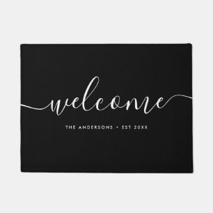 Modern Calligraphy Script Welcome Family Name Doormat