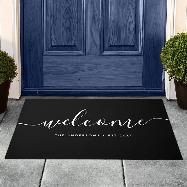 Modern Calligraphy Script Welcome Family Name Doormat (Creator Uploaded)