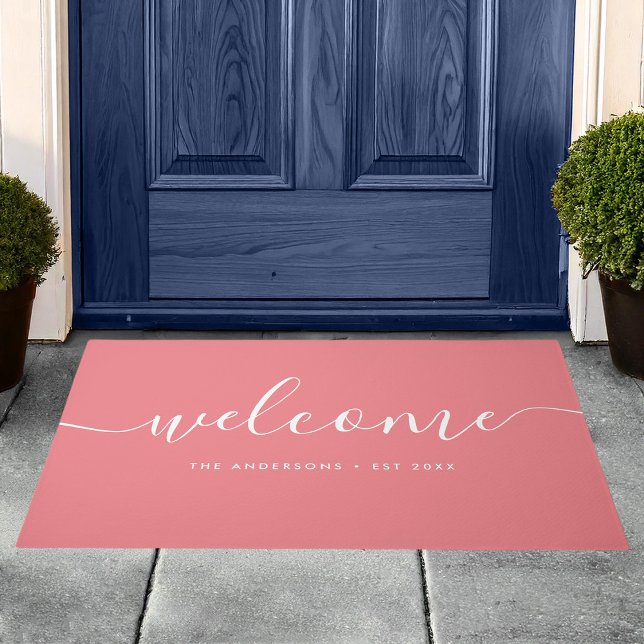 Modern Calligraphy Script Welcome Family Name Doormat (Creator Uploaded)