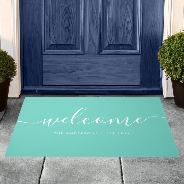 Modern Calligraphy Script Welcome Family Name Doormat (Creator Uploaded)