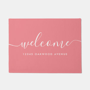 Modern Calligraphy Script Welcome Street Address Doormat